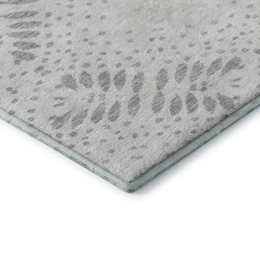 Gray And Silver Floral Washable Area Rug With UV Protection Photo 8