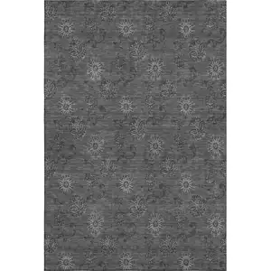 Photo of Gray And Silver Floral Washable Area Rug With UV Protection
