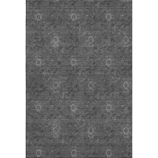 Gray And Silver Floral Washable Area Rug With UV Protection Photo 1