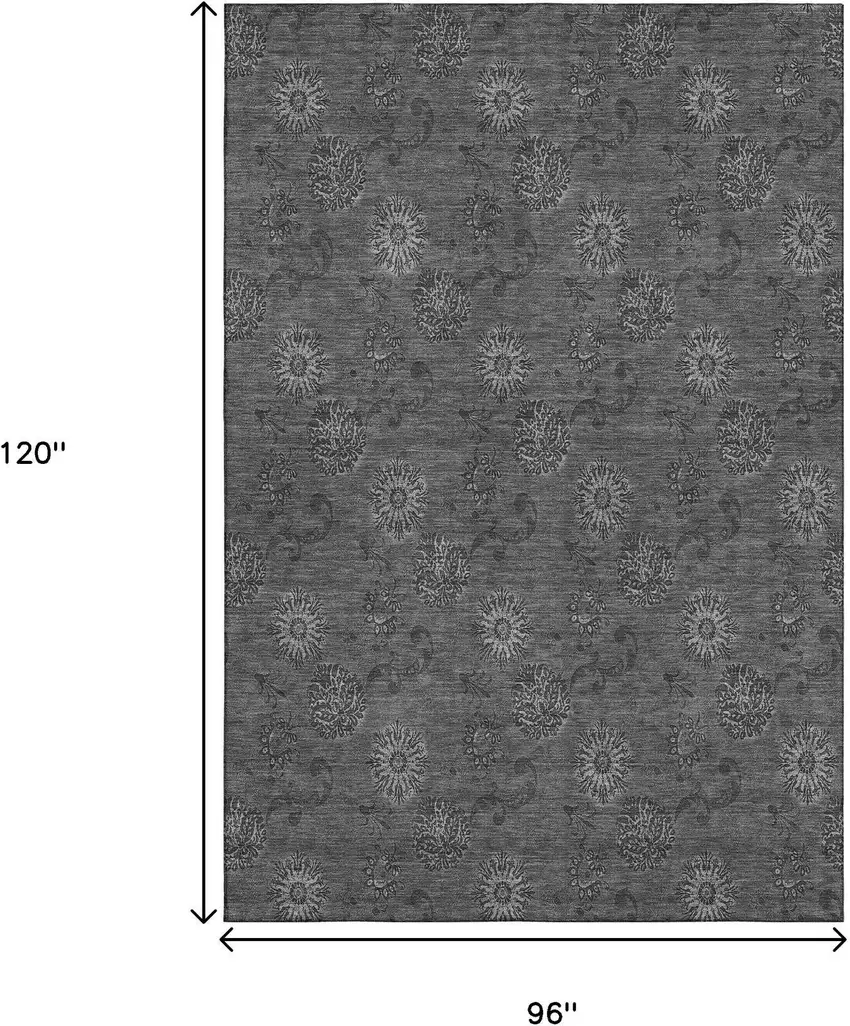 Gray And Silver Floral Washable Area Rug With UV Protection Photo 3