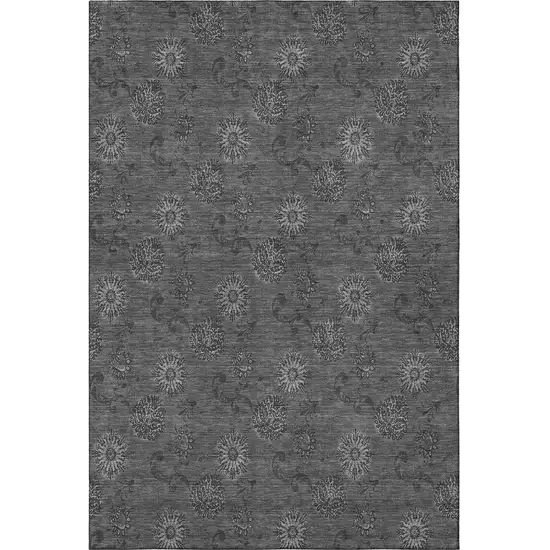 Gray And Silver Floral Washable Area Rug With UV Protection Photo 3