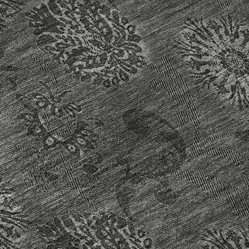 Gray And Silver Floral Washable Area Rug With UV Protection Photo 9