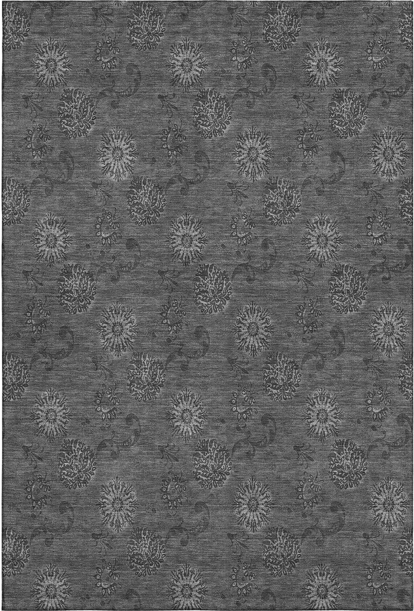 Gray And Silver Floral Washable Area Rug With UV Protection Photo 1