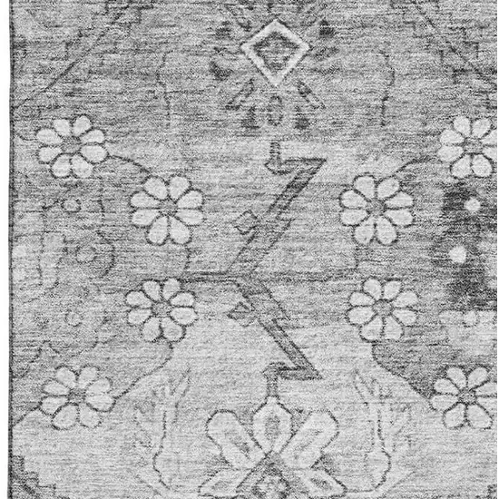 Gray And Silver Floral Washable Area Rug With UV Protection Photo 3