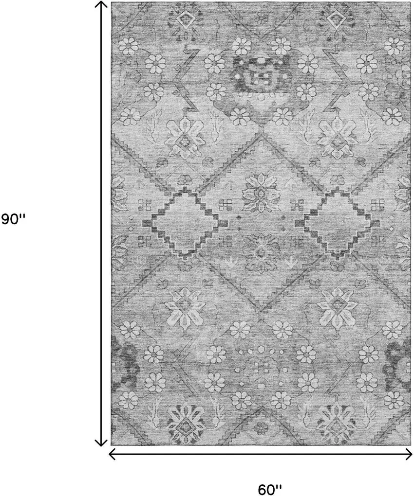Gray And Silver Floral Washable Area Rug With UV Protection Photo 3