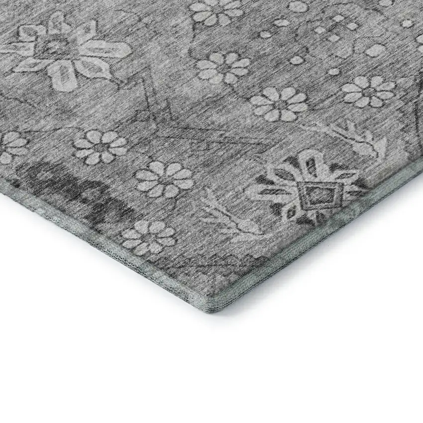Gray And Silver Floral Washable Area Rug With UV Protection Photo 8