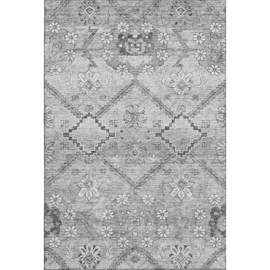 Gray And Silver Floral Washable Area Rug With UV Protection Photo 1