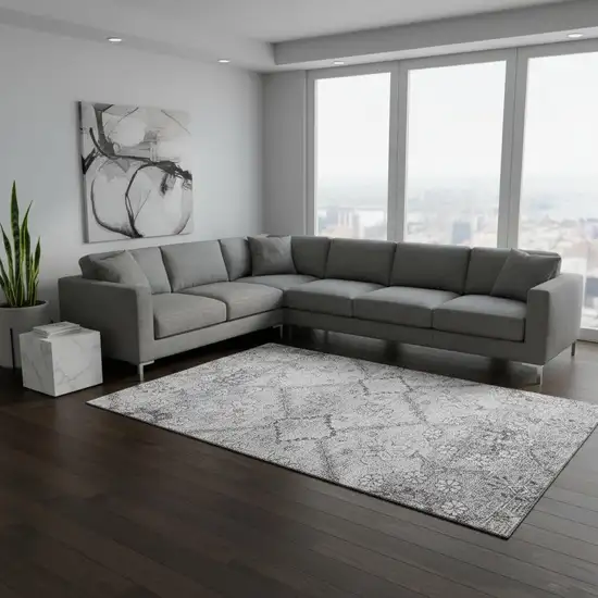 Gray And Silver Floral Washable Area Rug With UV Protection Photo 2