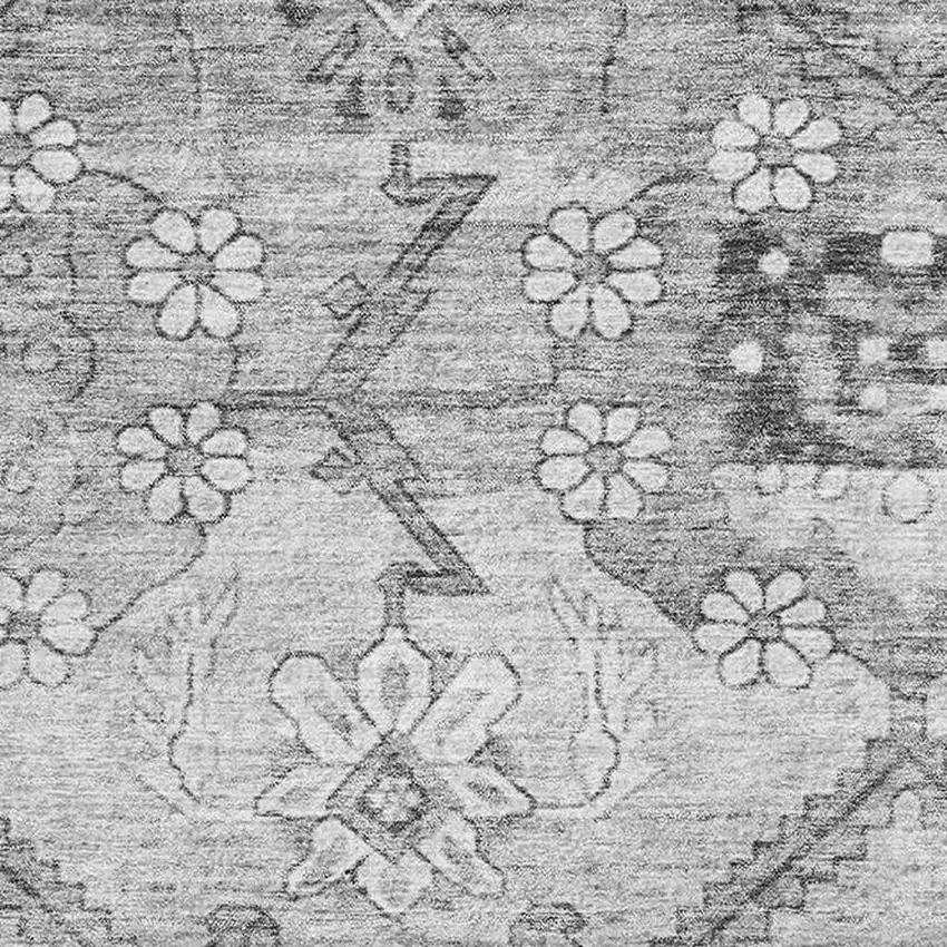 Gray And Silver Floral Washable Area Rug With UV Protection Photo 3