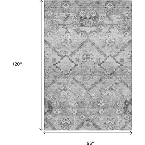 Gray And Silver Floral Washable Area Rug With UV Protection Photo 3