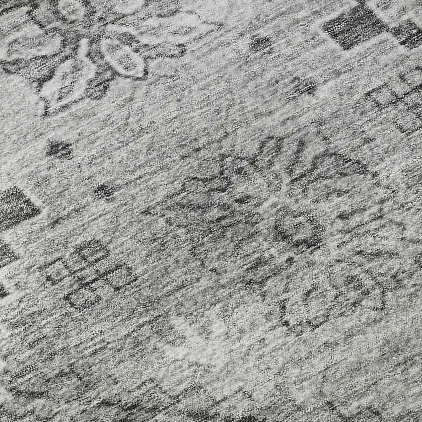 Gray And Silver Floral Washable Area Rug With UV Protection Photo 9