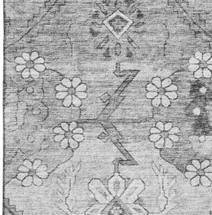 Gray And Silver Floral Washable Area Rug With UV Protection Photo 3