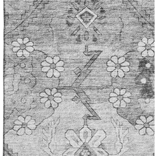 Gray And Silver Floral Washable Area Rug With UV Protection Photo 3