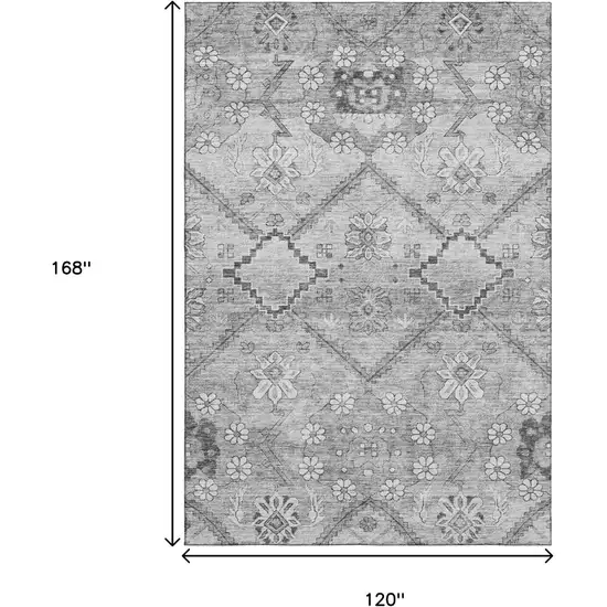 Gray And Silver Floral Washable Area Rug With UV Protection Photo 3