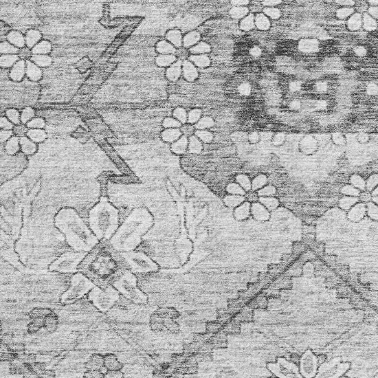 Gray And Silver Floral Washable Area Rug With UV Protection Photo 3