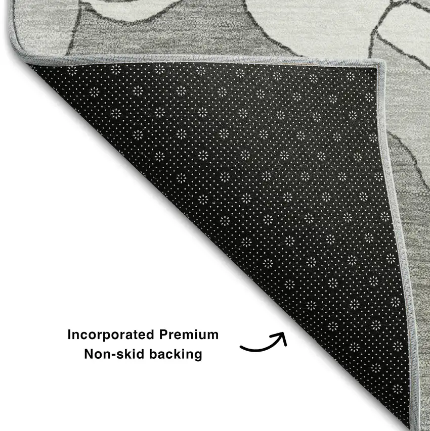 Gray And Silver Floral Washable Area Rug With UV Protection Photo 6