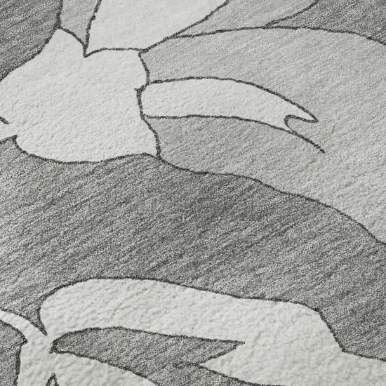 Gray And Silver Floral Washable Area Rug With UV Protection Photo 9