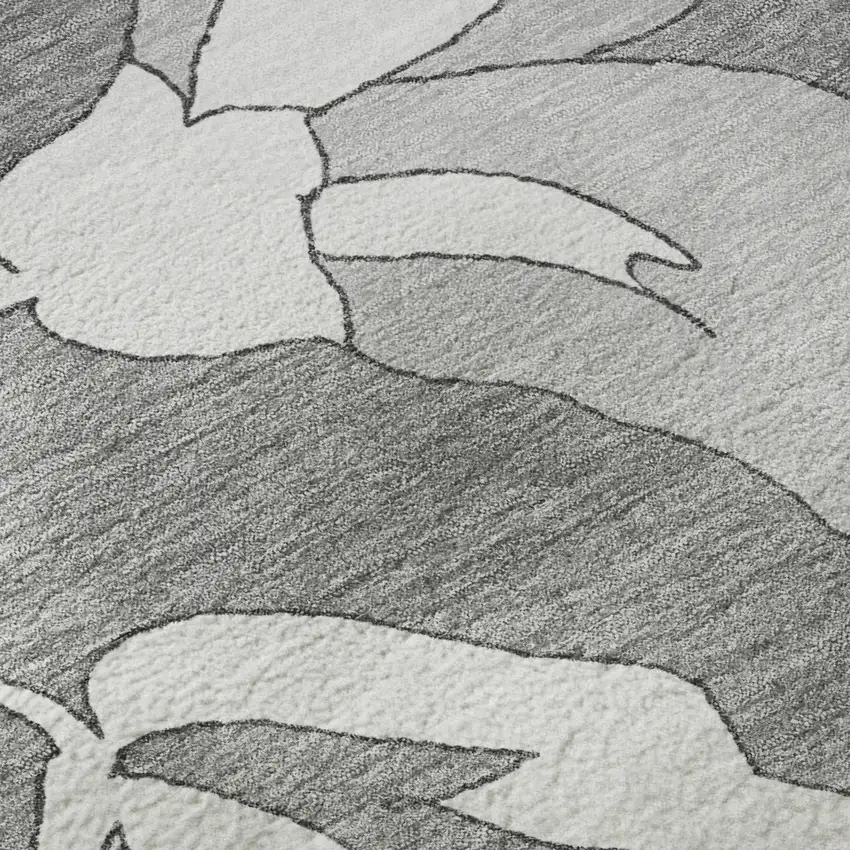 Gray And Silver Floral Washable Area Rug With UV Protection Photo 9