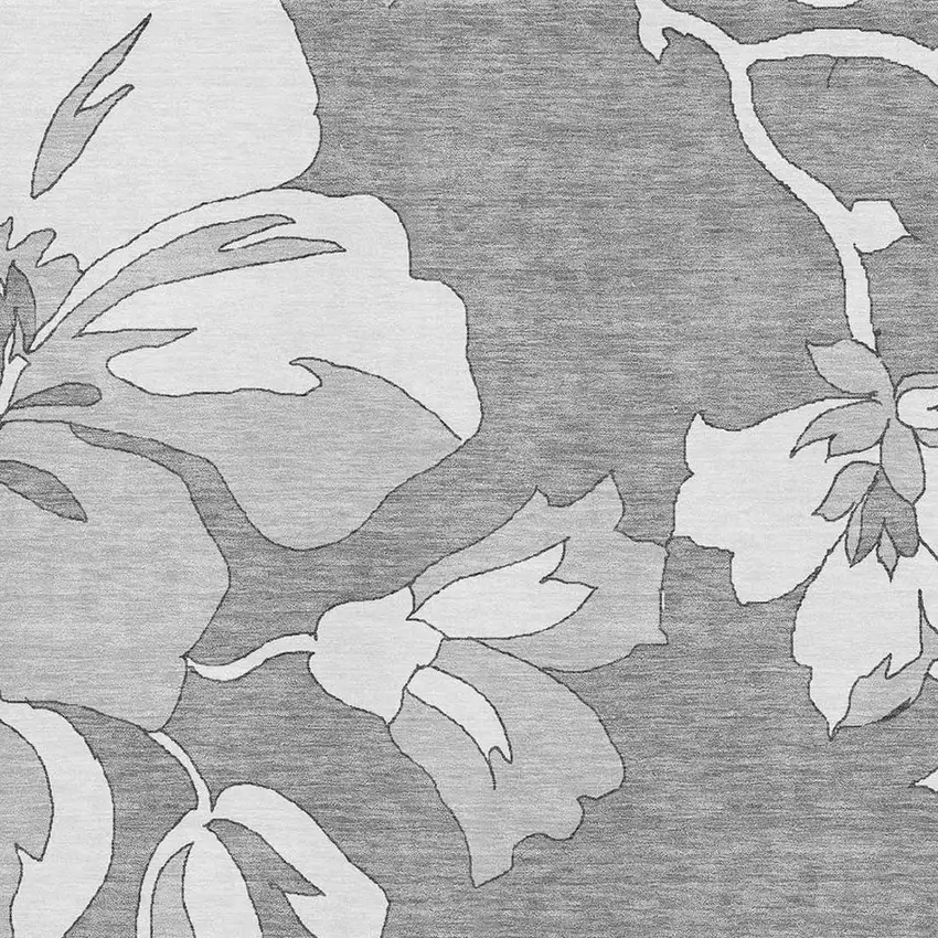Gray And Silver Floral Washable Area Rug With UV Protection Photo 3