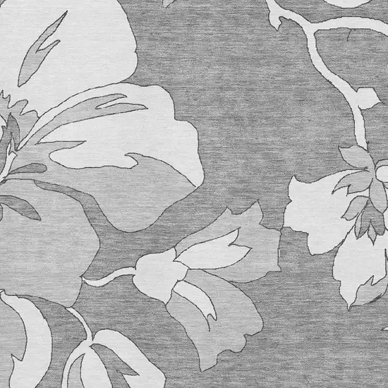 Gray And Silver Floral Washable Area Rug With UV Protection Photo 3