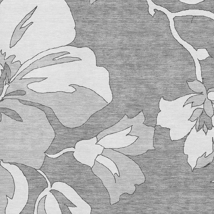 Gray And Silver Floral Washable Area Rug With UV Protection Photo 3
