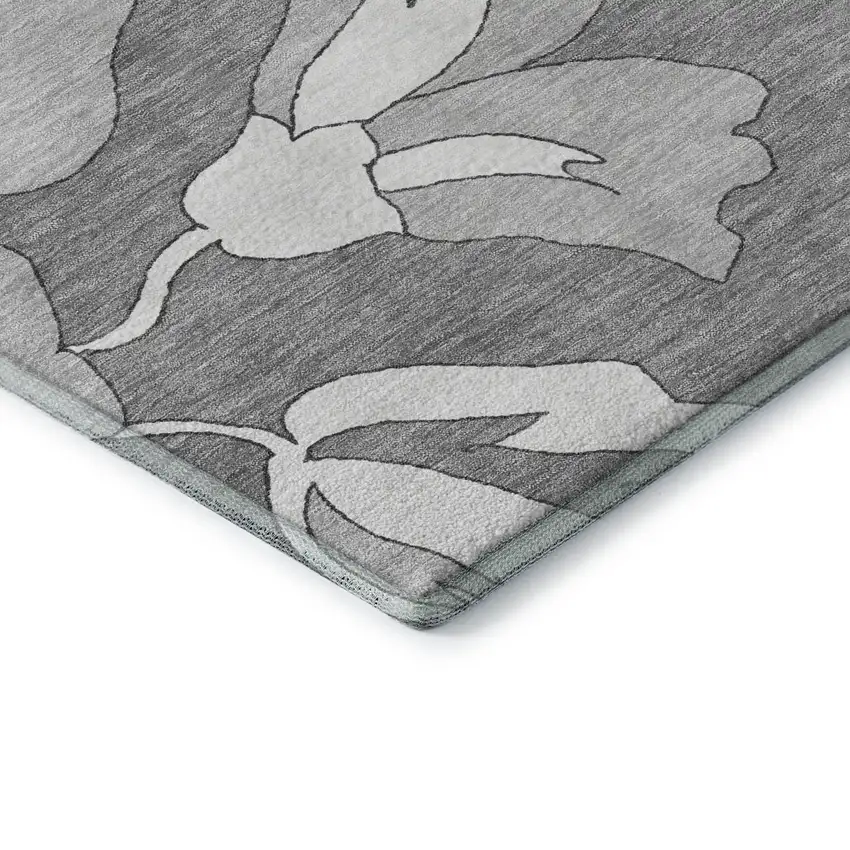 Gray And Silver Floral Washable Area Rug With UV Protection Photo 8