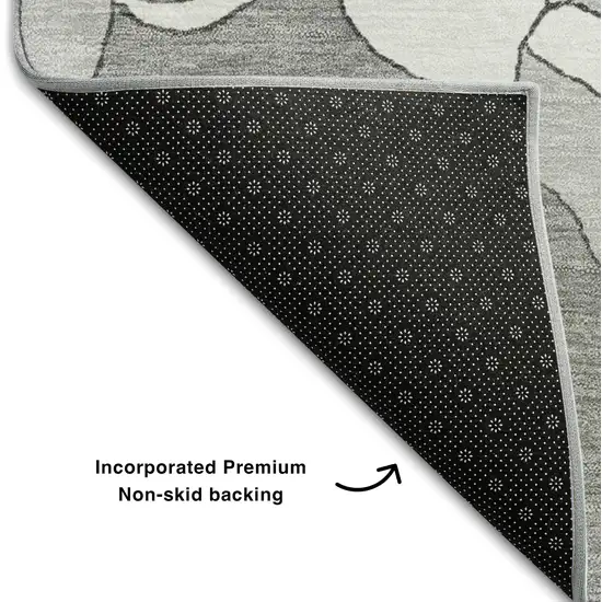Gray And Silver Floral Washable Area Rug With UV Protection Photo 7