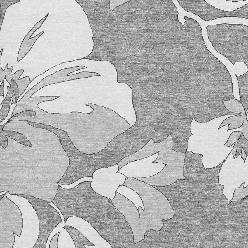 Gray And Silver Floral Washable Area Rug With UV Protection Photo 3