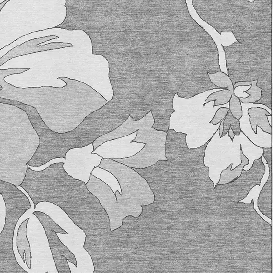 Gray And Silver Floral Washable Area Rug With UV Protection Photo 3