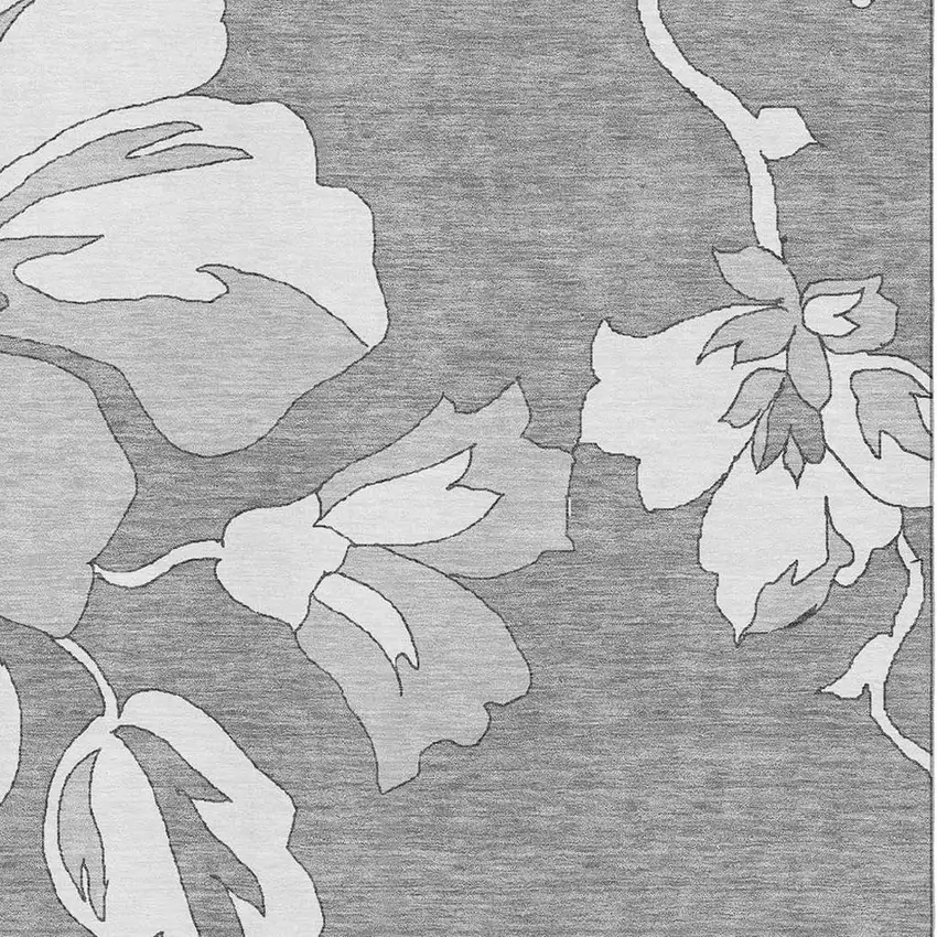 Gray And Silver Floral Washable Area Rug With UV Protection Photo 3
