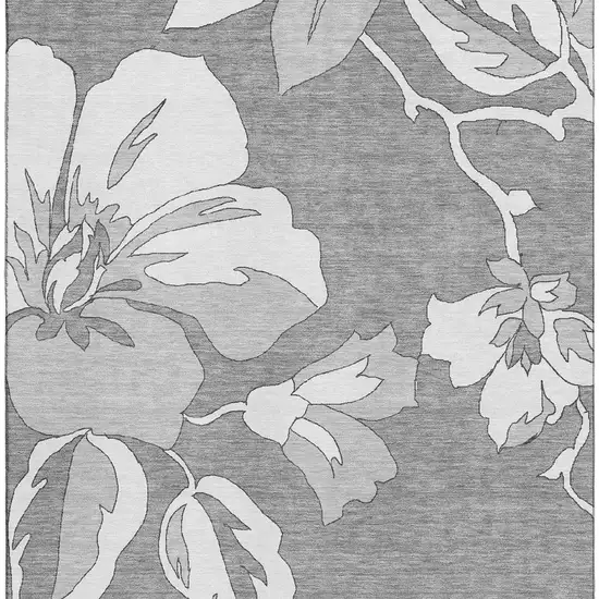 Gray And Silver Floral Washable Area Rug With UV Protection Photo 4
