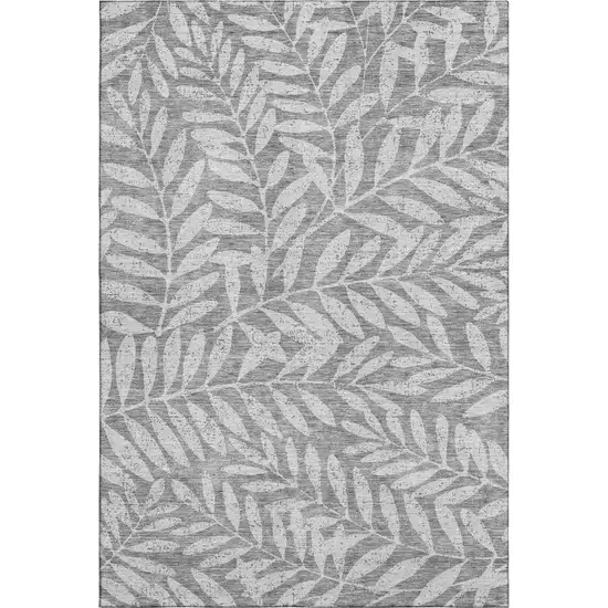 Gray And Silver Floral Washable Area Rug With UV Protection Photo 1