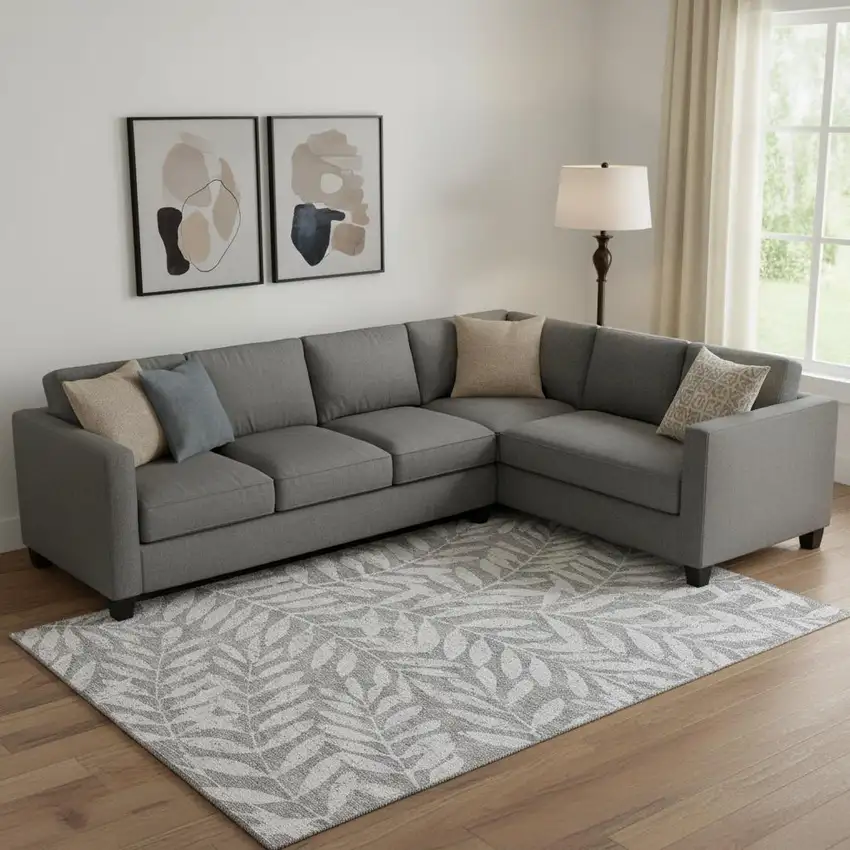 Gray And Silver Floral Washable Area Rug With UV Protection Photo 1