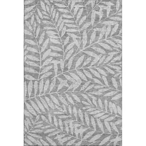 Photo of Gray And Silver Floral Washable Area Rug With UV Protection