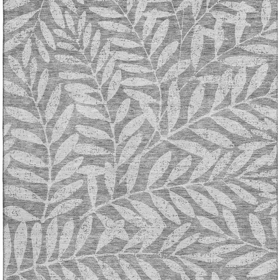 Gray And Silver Floral Washable Area Rug With UV Protection Photo 4
