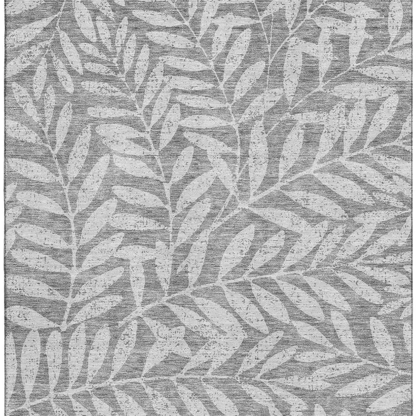 Gray And Silver Floral Washable Area Rug With UV Protection Photo 4