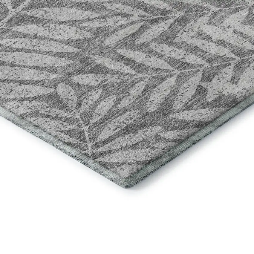 Gray And Silver Floral Washable Area Rug With UV Protection Photo 8