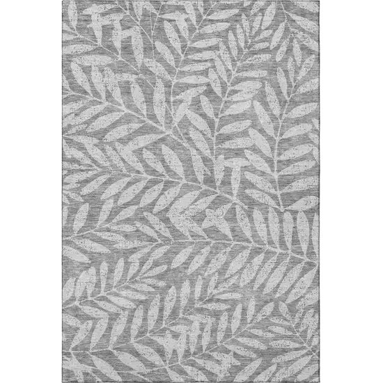 Gray And Silver Floral Washable Area Rug With UV Protection Photo 4
