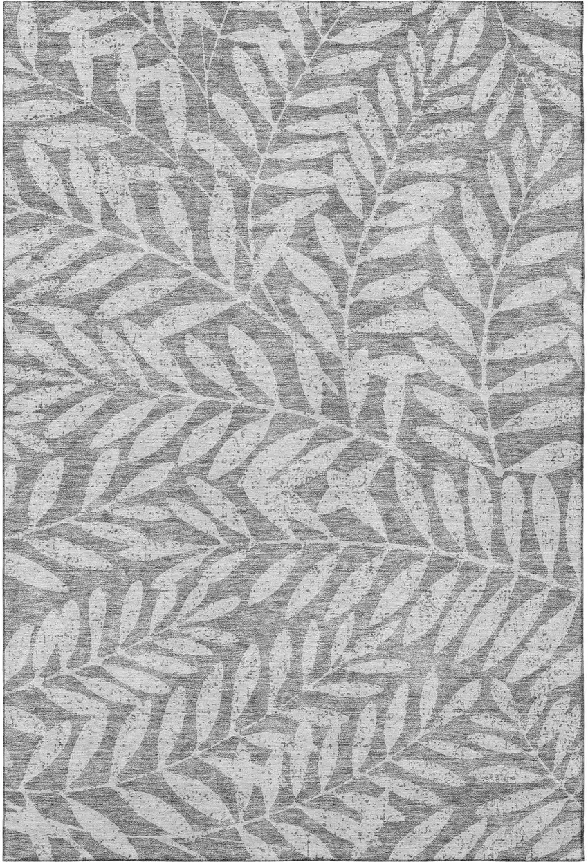 Gray And Silver Floral Washable Area Rug With UV Protection Photo 4
