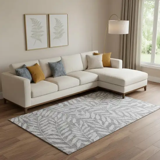 Gray And Silver Floral Washable Area Rug With UV Protection Photo 1