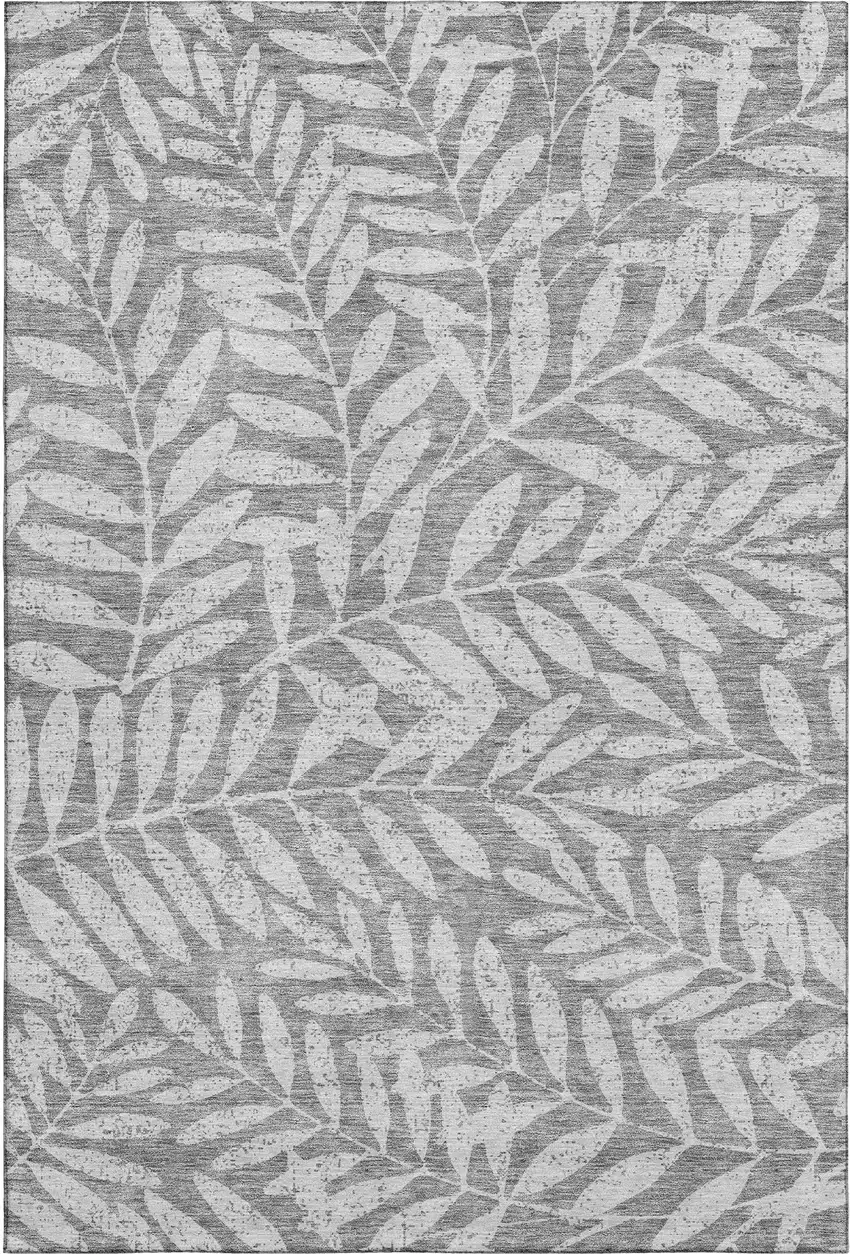 Gray And Silver Floral Washable Area Rug With UV Protection Photo 1