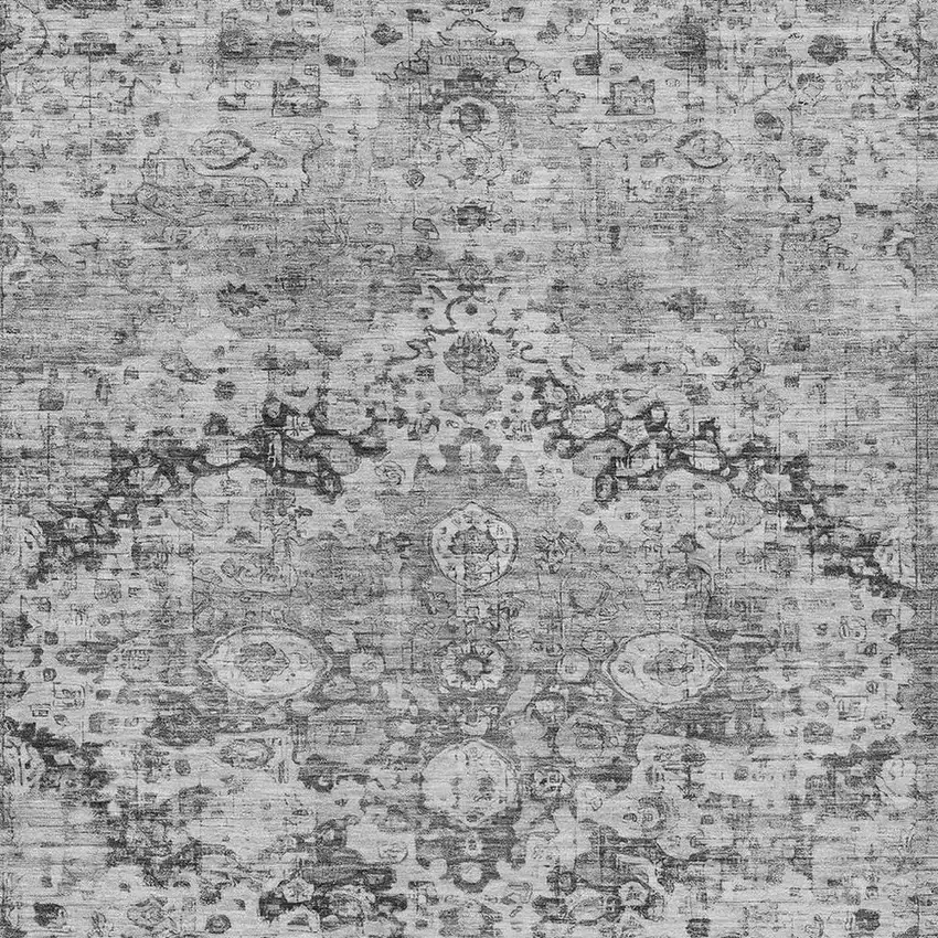 Gray And Silver Floral Washable Indoor Outdoor Area Rug Photo 4