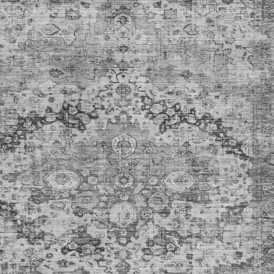 Gray And Silver Floral Washable Indoor Outdoor Area Rug Photo 9