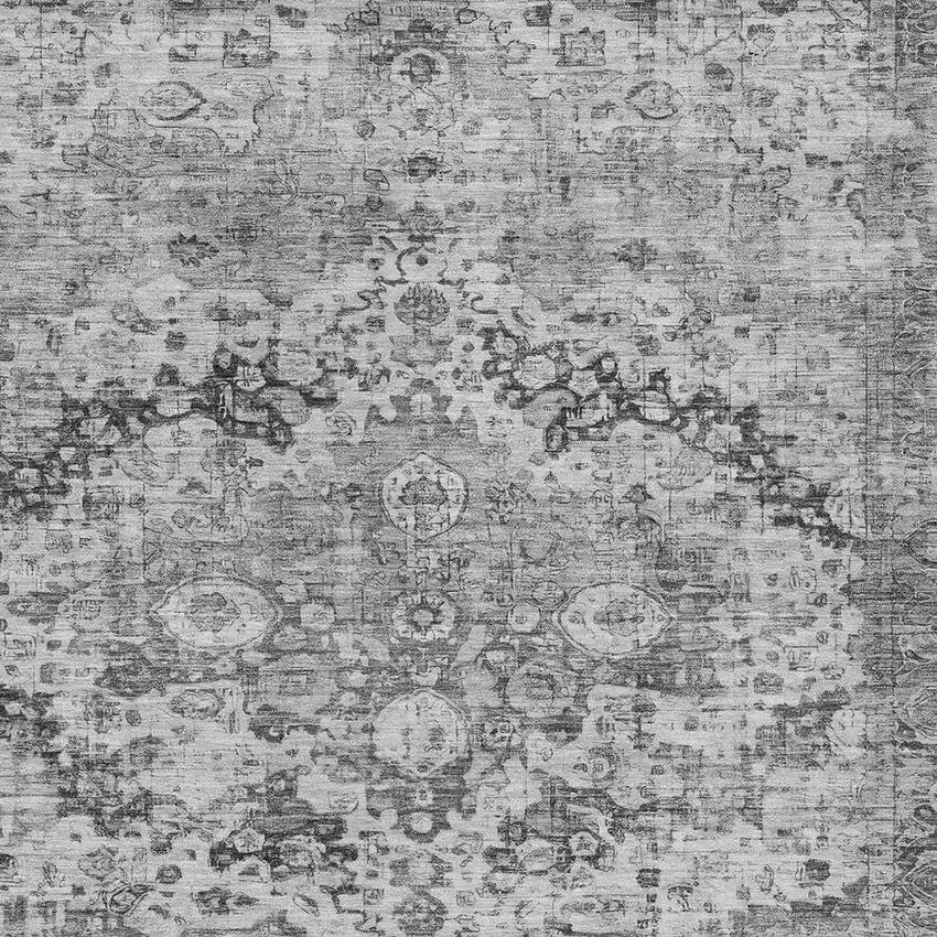 Gray And Silver Floral Washable Indoor Outdoor Area Rug Photo 9