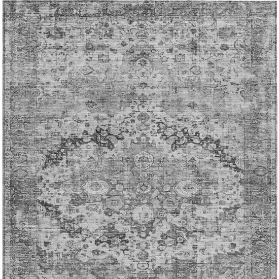 Gray And Silver Floral Washable Indoor Outdoor Area Rug Photo 4
