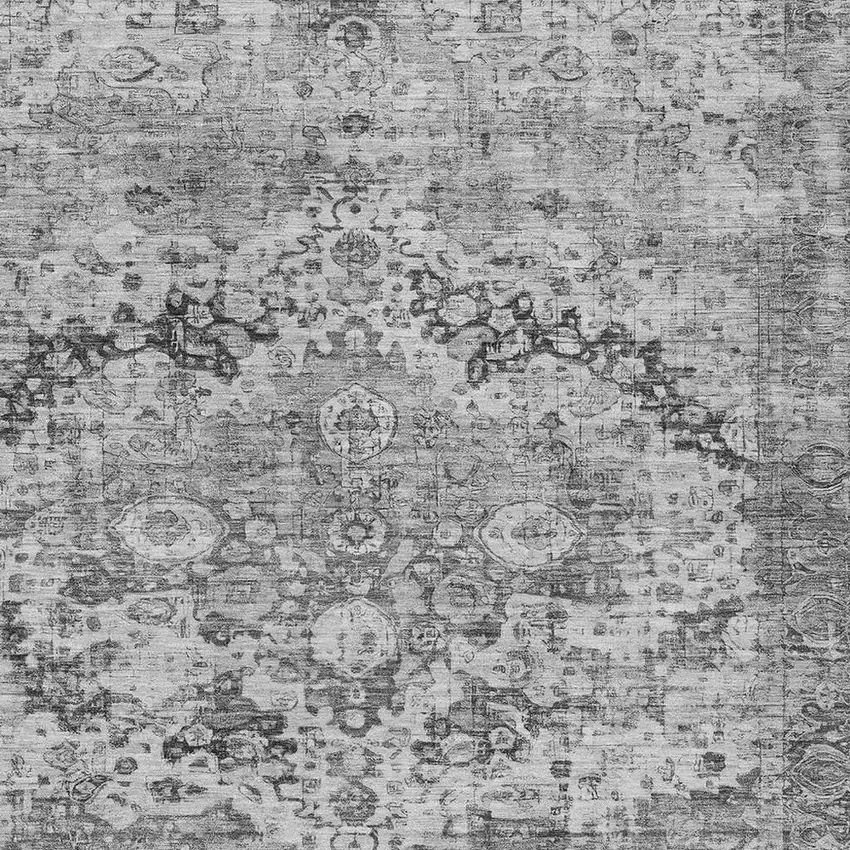 Gray And Silver Floral Washable Indoor Outdoor Area Rug Photo 3