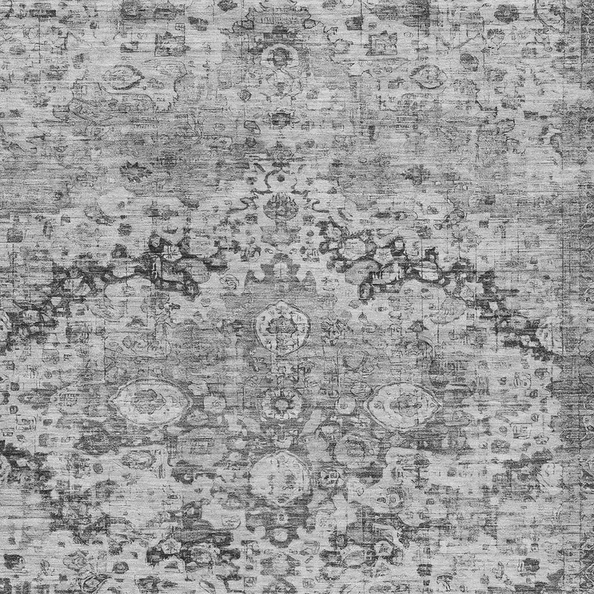 Gray And Silver Floral Washable Indoor Outdoor Area Rug Photo 9