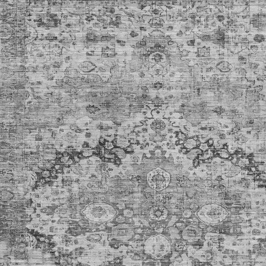 Gray And Silver Floral Washable Indoor Outdoor Area Rug Photo 9