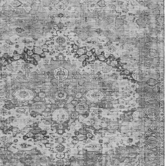 Gray And Silver Floral Washable Indoor Outdoor Area Rug Photo 4