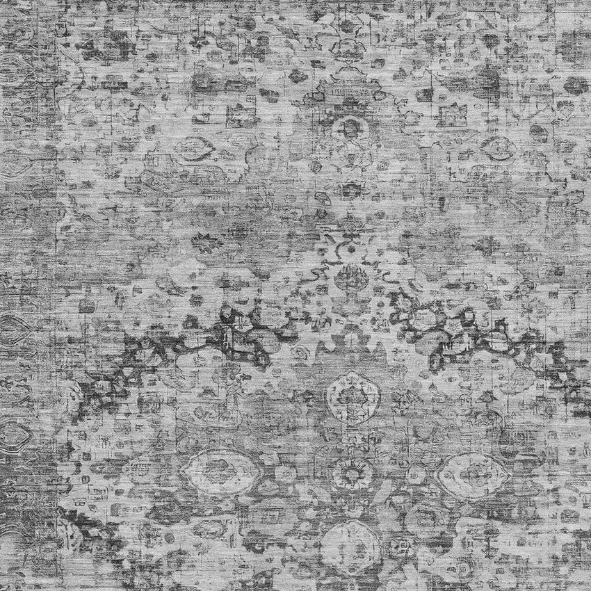 Gray And Silver Floral Washable Indoor Outdoor Area Rug Photo 9